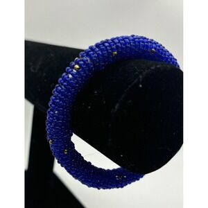 Vintage Royal Blue Seed Bead Bangle Bracelet MCM Boho